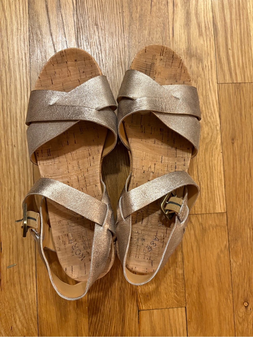 Kork-Ease Women's Metallic Gold Cork Wedge Slingbacks